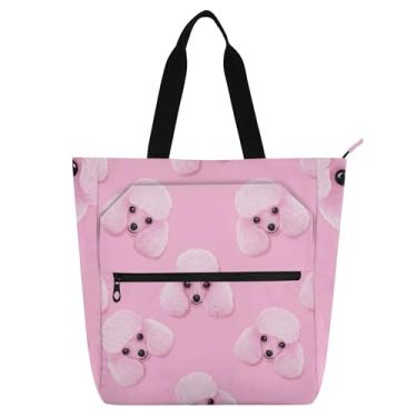 Imagem de GAIGEO Linda sacola rosa para cães Poodles para crianças e mulheres com zíper, escola, trabalho, viagem, bolsa utilitária