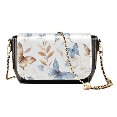Imagem de GAIGEO Bolsa feminina de couro pintada de azul e rosa, bolsas transversais de couro para mulheres, Borboletas com azul e marrom - 1, One Size