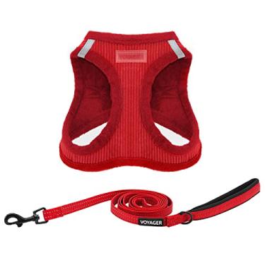 Imagem de Peitoral de pelúcia Voyager Step-in para cães pequenos e médios da Best Pet Supplies - veludo cotelê vermelho (pacote), PP (peito: 33-36,8 cm)