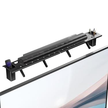 Imagem de WALI Prateleira superior de TV, prateleira ajustável para monitor com 2 caixas de armazenamento, suporte de TV flutuante costurado comporta até 2,5 kg para alto-falante, caixas de mídia, console de