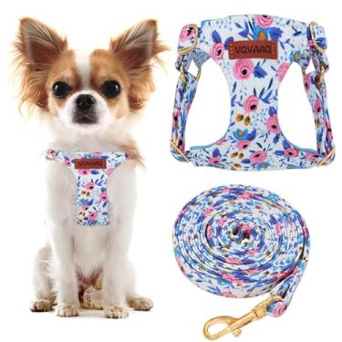 Imagem de Peitoral antipuxão para cães com coleira – Arnês para filhotes de cachorro macio e leve, conjunto de coleira ajustável para cães pequenos, adequados para cães pequenos e médios (rosa azul, PP)