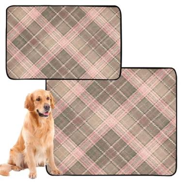Imagem de TSENQUE Almofadas laváveis para cães à prova d'água para gaiola de cachorro fofas tartan linhas diagonais cinza rosa almofada extra grande absorvente de penico para filhotes, pequeno x pacote com 3