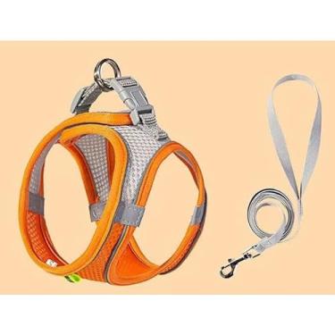 Imagem de Peitoral para Cachorro e Gato com Guia | Coleira Peitoral Respirável em Malha | Ajustável e Refletiva para Cães Pequenos, Gatos e Coelhos(Laranja,L 7-15kg)