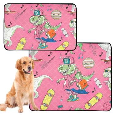 Imagem de Almofada reutilizável de dinossauros de desenho animado, rosa, reutilizável, para gatos, animais de estimação, cães, laváveis, à prova d 'água, tapete absorvente para cercadinho, médio + grande