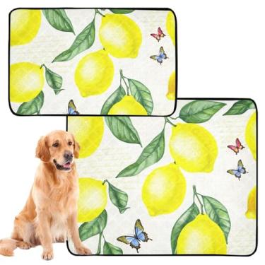 Imagem de TSENQUE Almofadas laváveis para xixi para cães, limões amarelos, borboletas, reutilizáveis, para animais de estimação, tapete impermeável para cercadinho de cachorro, à prova de vazamento, pequeno x