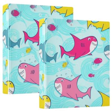 Imagem de Fichários fofos de tubarões azuis de 3,8 cm, 3 anéis, comporta 200 folhas, fofo fichário de prancheta, floral, redondo, fichário de escritório, 31,5 x 27 x 6 cm, 1 pacote