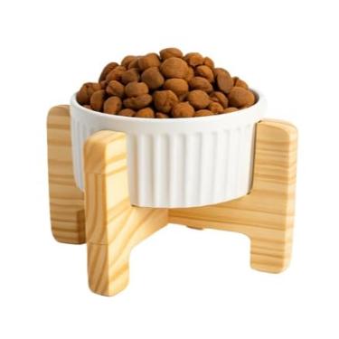 Imagem de Kit 1/2 Comedouro Pet Elevado Madeira Potes Porcelana Estilo Saúde Cachorro Gato Ração - 16 * 12cm, Estilo Saúde para Cães e Gatos(Kit 1 Comedouro)