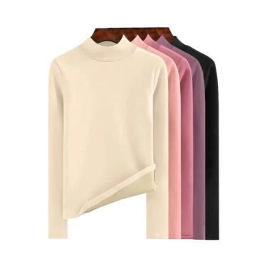 Imagem de Camisa Térmica Feminina De Manga Longa Em Lã De Cordeiro Quente E Ajus