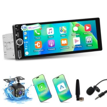 Imagem de Som automotivo com tela sensível ao toque Single Din com carplay sem fio e Android Auto - 17.4 cm 1280 * 480P IPS Touchscreen rádio Single Din com EQ, rádio FM/RDS, porta TF/AUX/USB/Tipo-C, SWC +