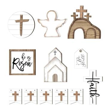 Imagem de Decorações De Bandeja De Páscoa,Centro De Mesa Religioso Em Camadas | 12 Peças de Placas Decorativas para Mesa | para Prateleira Sala de Estar Quarto Lareira Igreja Entrada