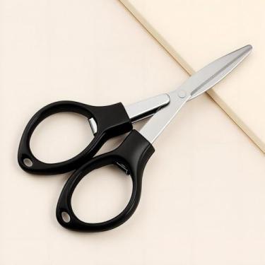 Imagem de Tesoura de crachá de bolso dobrável de segurança, cortador pequeno telescópico portátil para casa, escritório, artesanato, viagens, pesca (preto)