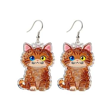 Imagem de OSCCI Adoráveis brincos em forma de gato – design animal acrílico com ganchos de liga durável, brincos hipoalergênicos modernos para mulheres e amantes de animais de estimação, Acrílico, Sem pedra