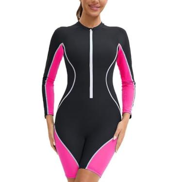 Imagem de HISETPFDE Maiô feminino, peça única, com babados, gola redonda, alças ajustáveis, controle de barriga, emagrecedor, atrevido, Rosa, Large