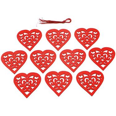 Imagem de 10 Peças de Coração Oco Madeira com Corda Ornamentos Suspensão Românticos Decoração Casamento Materiais para Artesanato DIY