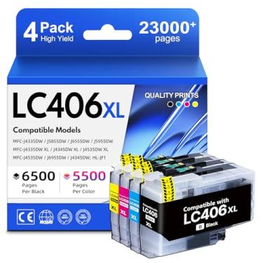 Imagem de MYWEET Cartuchos de tinta LC406XL de alto rendimento pacote com 4 unidades para Brother LC406 LC406XL LC406 XL para impressora MFC-J4335DW MFC-J5855DW MFC-J6955DW MFC-J4345DW HL-JF1 (preto, ciano