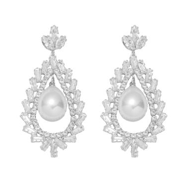 Imagem de Brincos pendentes longos em camadas com lágrima de zircão e strass – Brincos de zircônia cúbica cintilante para mulheres, festa de casamento, roupa formal à noite, Medium, Zircônia cúbica, Zircônia