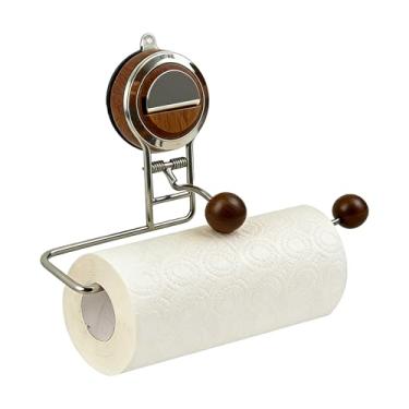Imagem de HOMNATURE Suporte de papel toalha de parede autoadesivo sob armário sem perfuração de aço inoxidável organizador de cozinha e banheiro para rolo de toalha (marrom)