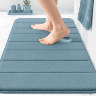 Imagem de OLANLY Tapete de banho listrado de espuma viscoelástica 76 x 50 cm, tapetes absorventes supermacios, secagem rápida, tapetes de chuveiro laváveis na máquina, tapete de banho, acessórios de decoração