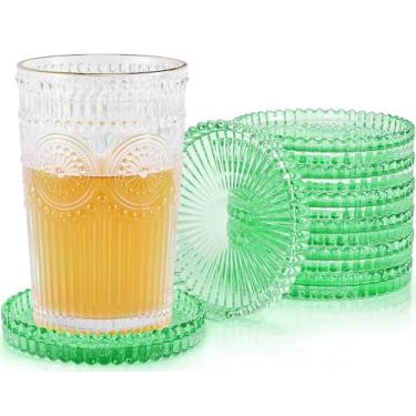 Imagem de Castiçais de vidro, conjunto de 8 placas de pilar de cristal para copos modernos para bebidas, peça central, decoração de casa, cozinha, sala de estar, pátio, casamento, Halloween, Natal, festa, verde