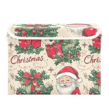 Imagem de SEHANY Linda caixa de armazenamento de Papai Noel de Natal com tampas e alças, organizador de cestas de armazenamento de tecido dobrável, caixas de armazenamento de cubos grandes para roupas, cobertor