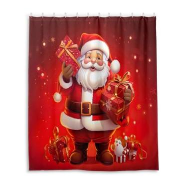 Imagem de Wassud Conjunto de cortinas de chuveiro de Papai Noel para banheiro à prova d'água com 12 ganchos 152 x 182 cm