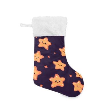 Imagem de Wassud Meias de Natal com estrelas fofas, meias de Natal grandes, 45,7 cm, com punho branco, decoração de férias, pacote com 2