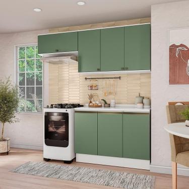 Imagem de Armário De Cozinha Compacta 100% Mdf 200cm Branco/verde Celeste Kappesberg