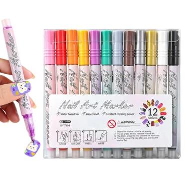 Imagem de Canetas de unhas, ferramentas de secagem rápida de ponta fina de 12 cores para pintura - marcadores impermeáveis para unhas | para salão de beleza e cuidados pessoais em casa, pontilhado, acrílico