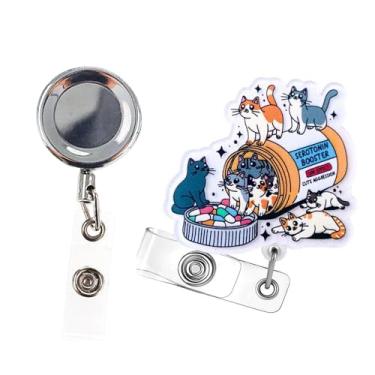 Imagem de Pacote com 2 carretéis de crachá de enfermeira, gato engraçado e suporte de identificação retrátil de metal, clipe de jacaré de acrílico fofo para crachá de identificação, suporte de etiqueta de nome
