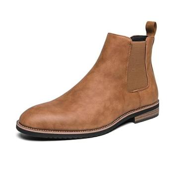 Imagem de Botas masculinas clássicas Chelsea, leves, casuais, cano baixo, bico redondo, couro sintético, Marrom, 43 BR