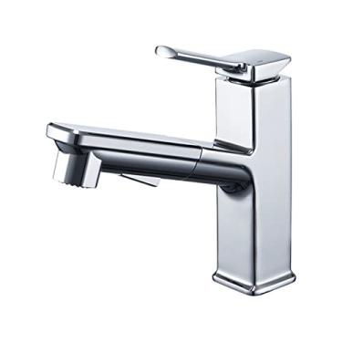 Imagem de Torneiras de Cozinha com Função Puxar 2 Modos Borrifo Torneira Água Quente e Fria Ajustável Uma Mão Válvula Cerâmica Borrifador Puxável para Pia