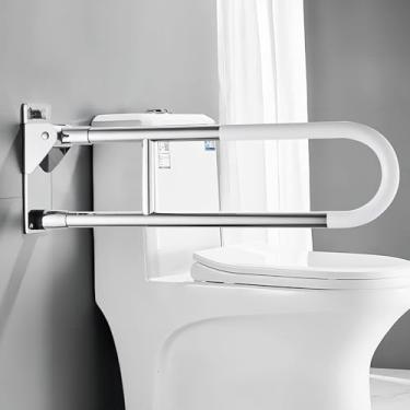Imagem de Barras de apoio dobráveis para deficientes, alças antiderrapantes para vaso sanitário em forma de U para mulheres grávidas idosas e deficientes brilham à noite, 50 cm