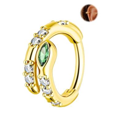 Imagem de Jewseen Brinco de argola de hélice de cobra de 16 g, aço cirúrgico 316L, joia para piercing de hélice de concha de 8 mm, ouro, torre, brinco Emarald Green Daith, joia para mulheres, 8mm, Aço