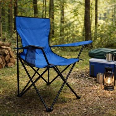 Imagem de Cadeira Dobrável Aço Carbono Com Porta Copos Pesca Praia Acampamento C