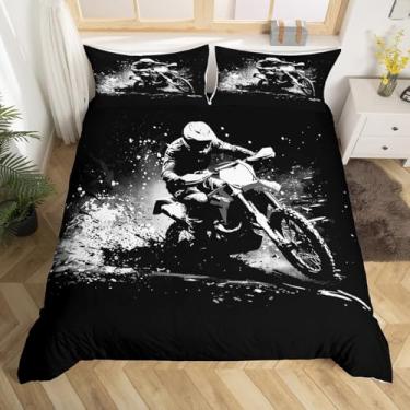 Imagem de Feelyou Jogo de cama de casal Dirt Bike para esportes radicais, ultramacio, corrida, motocross, motociclista, edredom para crianças, meninos, meninas, motocicletas, decoração de quarto (sem edredom)