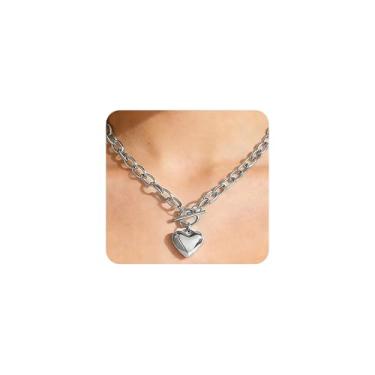 Imagem de ZZ ZINFANDEL Colar com pingente de coração grosso dourado para mulheres, simples, ajustável, em forma de amor, gargantilha com fecho articulado, moderno, coração inchado, acessórios para dia dos