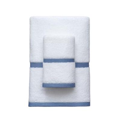 Imagem de Toalhas de banho de algodão premium com borda tingida em espiral, brancas, 100% algodão, ultra-absorventes, grossas e macias, toalhas de luxo de qualidade hoteleira (barra azul)