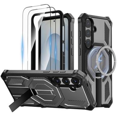 Imagem de THMEIRA Capa magnética para Samsung Galaxy S24 Plus / S25 Plus com suporte e protetor de tela [compatível com Magsafe] Capa de proteção à prova de choque de grau militar resistente de camada dupla
