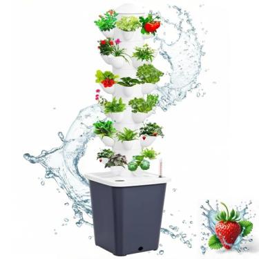 Imagem de Sistema de jardim de torre hidropónica vertical, 6 camadas, 30 cápsulas, kit de torre de cultivo hidropónico com bomba de água e temporizador, modular sem BPA para interiores e exteriores, para