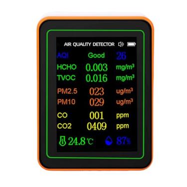 Imagem de FTVOGUE Monitor Testador de Qualidade do Ar 12 Em 1 Detecta CO2 HCHO TVOC Temperatura e Umidade para Monitoramento de Ar Interno de Escritórios Domésticos (Laranja Branco)