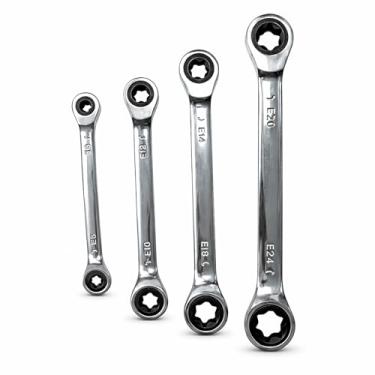 Imagem de YKFLEXT Conjunto de chaves de catraca de caixa dupla E-Torx, 4 conjuntos de chaves de cabeça dupla de 72 dentes E6 E8 E10 E12 E14 E18 E20 e E24 com bolsa de armazenamento (catraca)