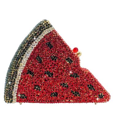 Imagem de Usuisy Novidade 3D Pizza Shape Bolsa feminina de cristal clutch noite festa baile jantar strass clutch bolsas e bolsas, mini, Melancia, Mini