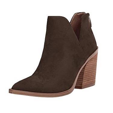 Imagem de Botas femininas de cano curto, sem cadarço, bico fino, pele de cobra, grosso, empilhado, salto médio, 1 café., 9.5