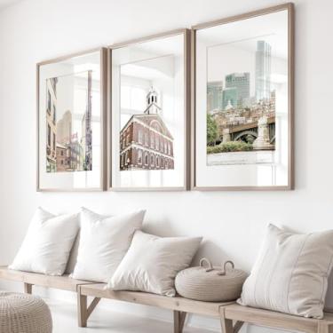 Imagem de Boston Faneuil Hall Pintura em tela arquitetônica 3 peças Boston Prints pôsteres Charles River Prints imagens de arte de parede para sala de estar, quarto, casa de fazenda, decoração com moldura