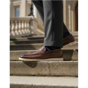 Imagem de Sapato Mocassim Loafer Fino Casual Em Couro Virtus Tratorado, Havana, 
