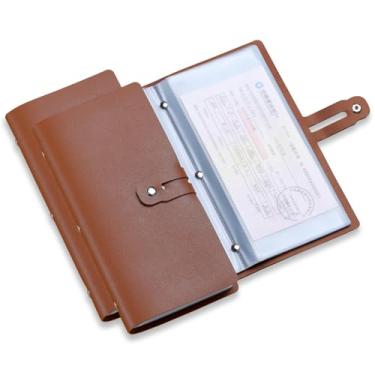 Imagem de Organizador de recibos de couro, organizador de cupons com 20 bolsos, porta-recibos multiuso com porta-cartão de crédito, porta-cupons estilo carteira evita perda ou dano de recibos e cupons (marrom)