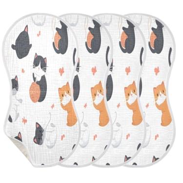 Imagem de STAYTOP 4 peças de panos fofos para arrotos de gato de desenho animado - panos para arrotar para bebês meninos meninas e toalha de recém-nascido, panos grandes absorventes para arrotar