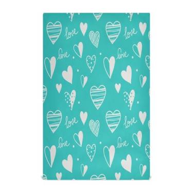 Imagem de Wassud Toalhas de prato de cozinha com fundo azul-petróleo corações 1 pacote panos de prato macios com laço para pendurar toalha de mão de secagem rápida super absorvente toalhas de chá de mesa