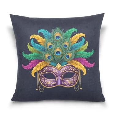Imagem de ATTX Capas de almofada de máscara de carnaval 50 x 50 cm decorativas com zíper para sala de estar sofá-cama (396)