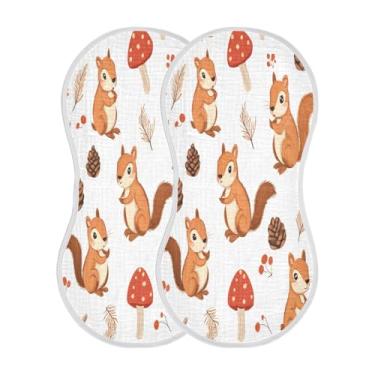 Imagem de STAYTOP 2 peças de panos fofos para arrotar esquilos e cogumelos - panos para arrotar para bebês meninos meninas e toalha de recém-nascido, panos grandes absorventes para arrotar